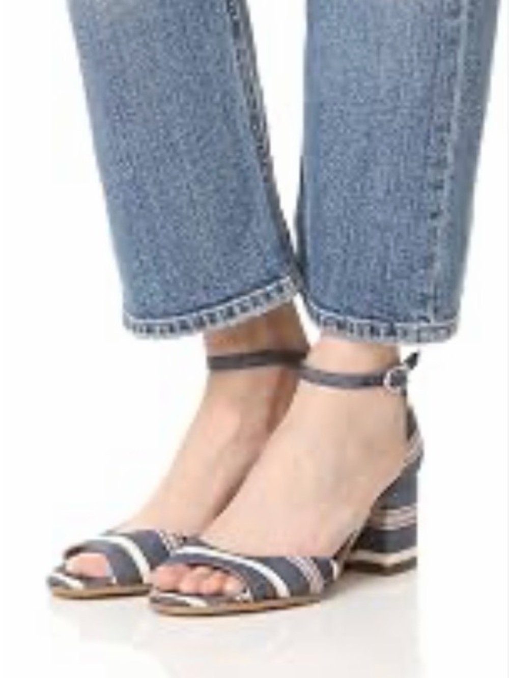 Sam Edelman Navy White Red Striped Block Heel Sandals